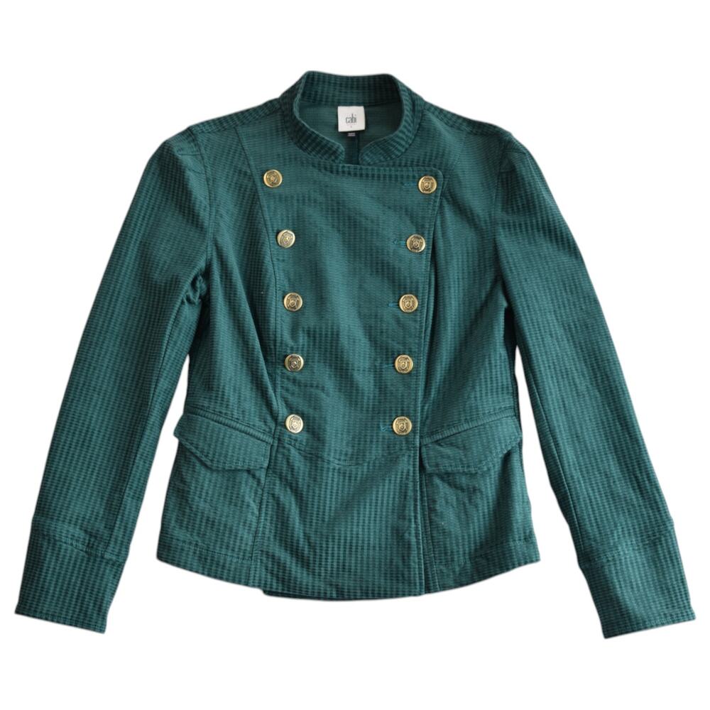Cabi Green Teal Corduroy Military Double Breasted Jacket Small